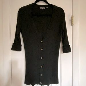 Vince Womens Y Neck Button Up 3/4 Sleeve Cardigan Sweater Black Size Large